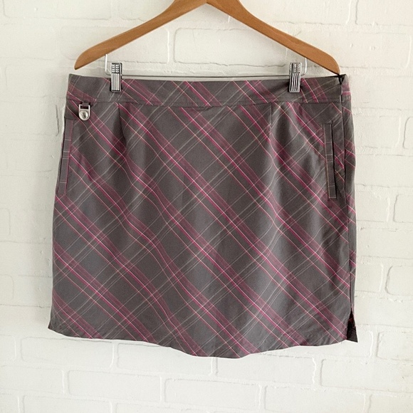 Golf America Skort Plaid Argyle Gray Pink Lime Green Sporty Cotton Stretch Sz 16 - Picture 1 of 14